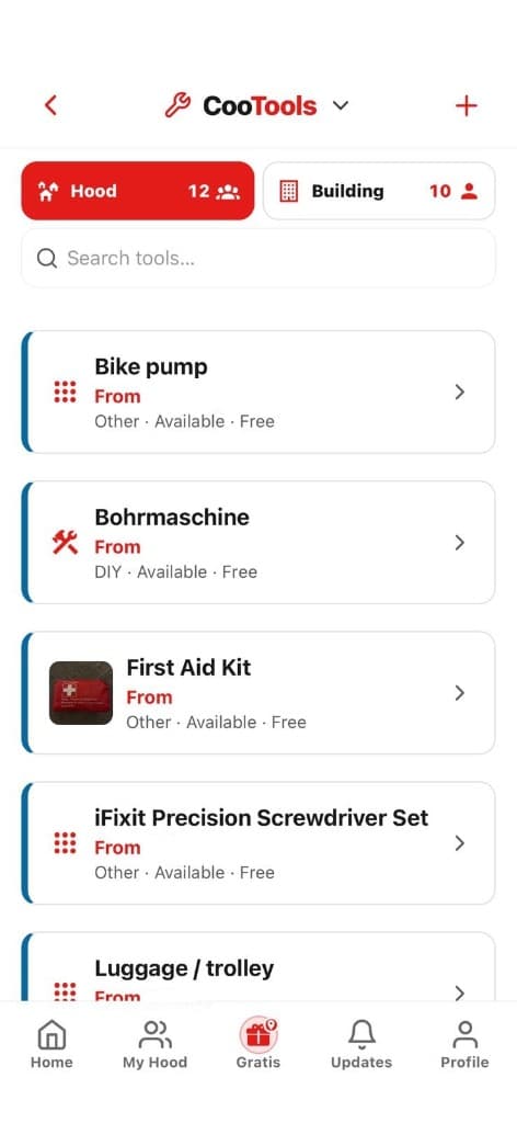 CooTools in der CooHood App: geteiltes Werkzeug im Hood und im Haus